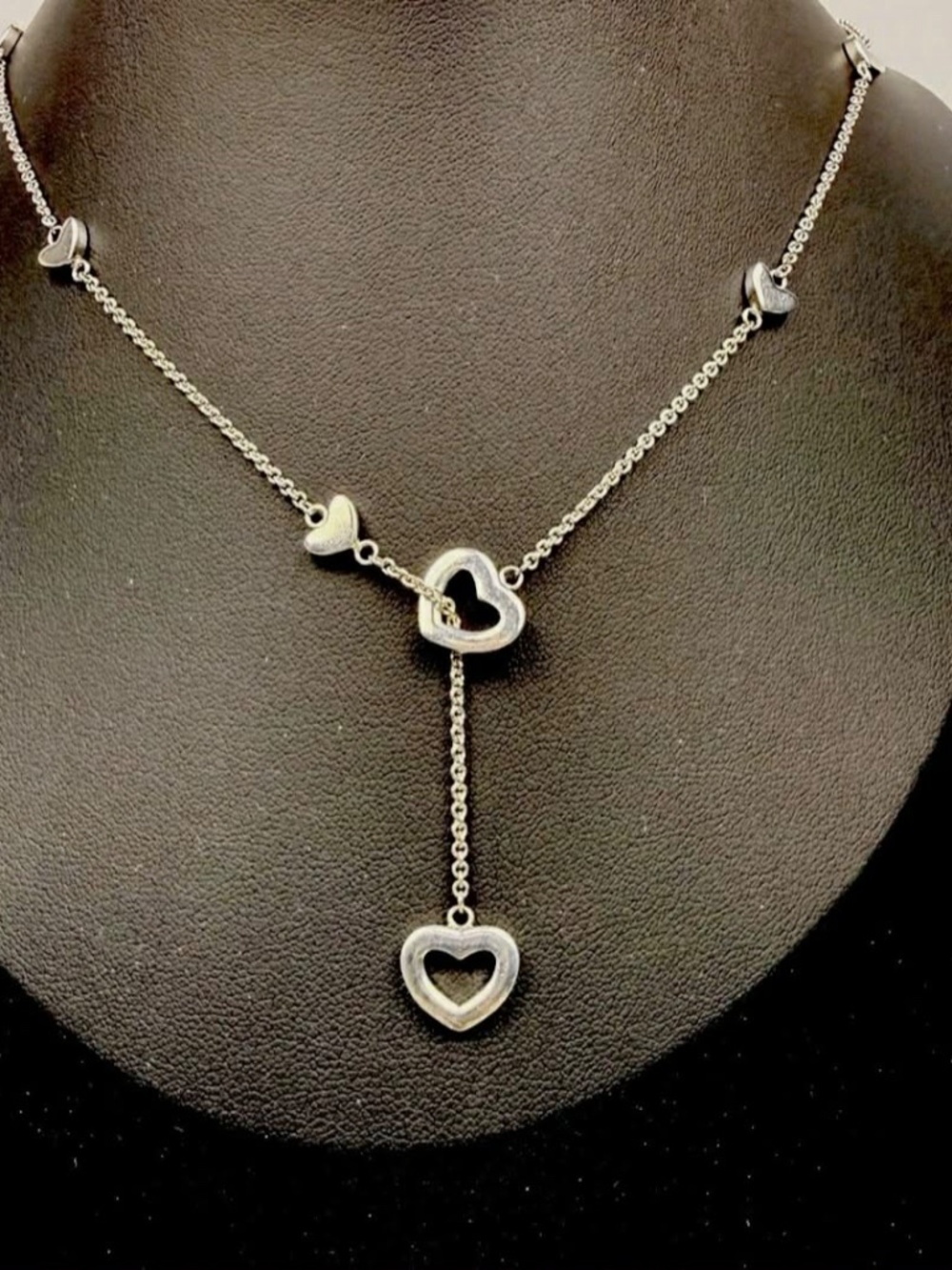 Tiffany & Co. Timeless 925 Sterling Silver Heart Charm Lariat Necklace 19.5 in - Picture 2 of 8